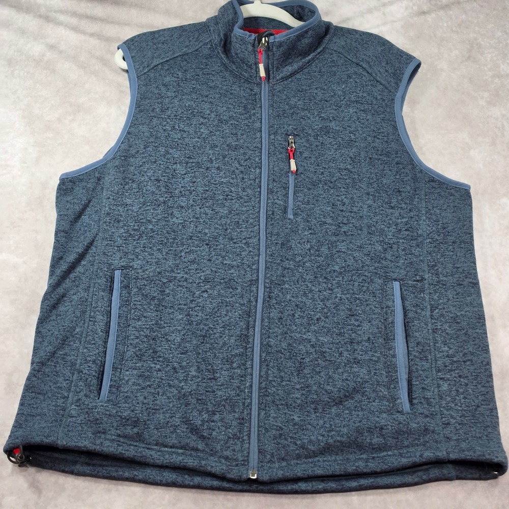 Orvis Sweater Fleece Vest Mens XL Blue Excellent Full Zip Fly Logo Pockets